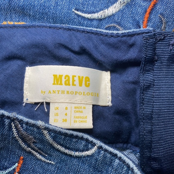 Anthropologie Maeve Size 4 Floral Embroidered Denim Pencil Skirt Boho - Picture 8 of 10